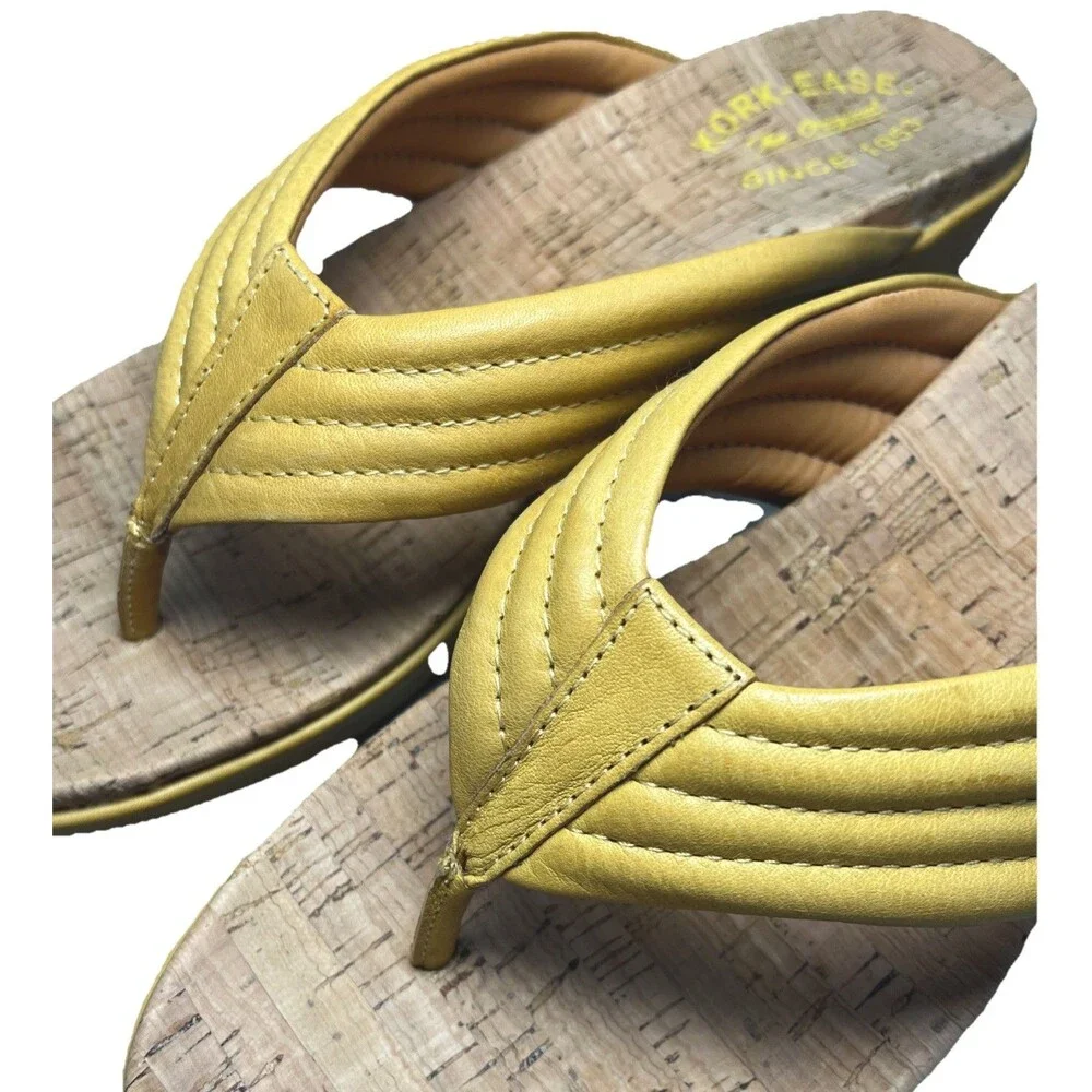 Kork Ease Madison Wedge Flip Flop Sandal Womens Size 10 Yellow Leather Beach
